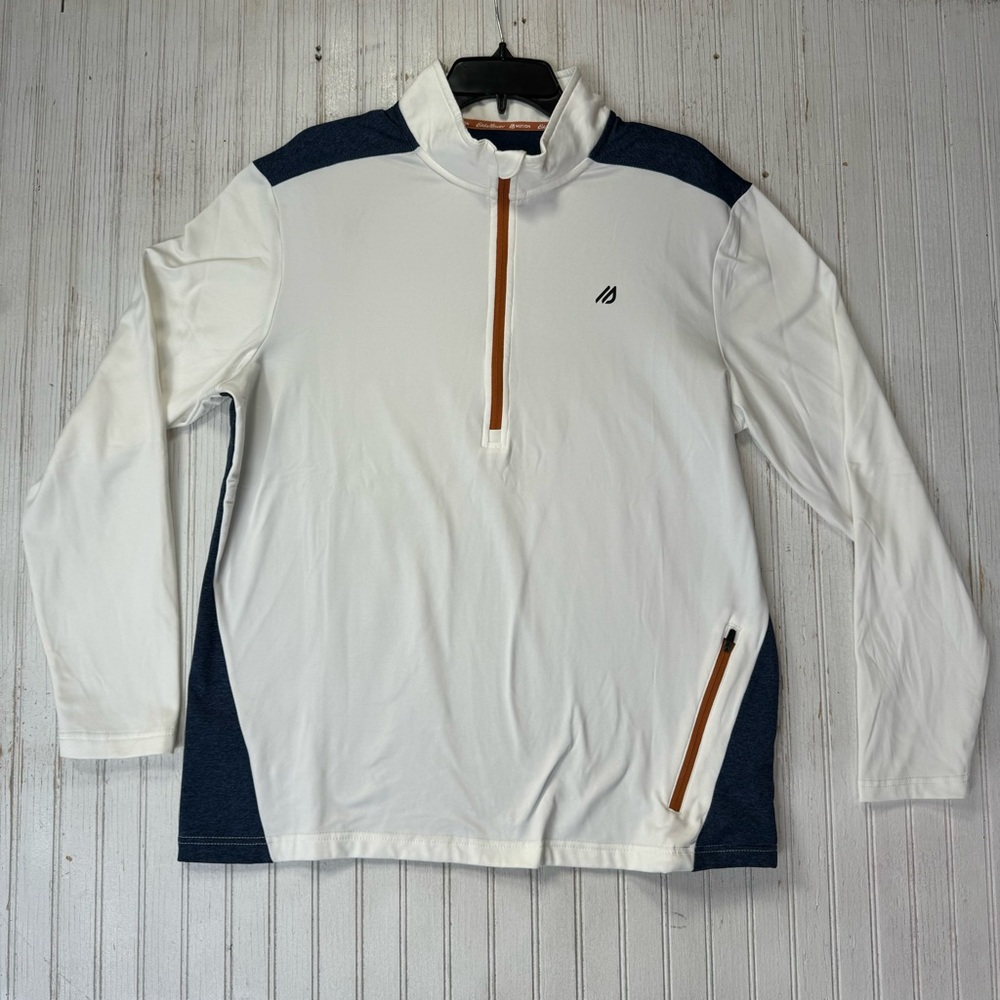Eddie Bauer Motion men’s 1/2 zip top white/blue/gold size L